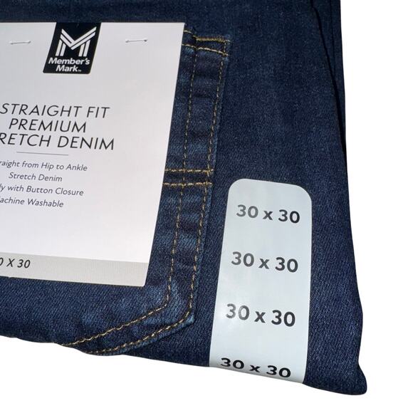Member's Mark Jeans Mens 30x30 Dark Wash Straight Fit Premium Stretch Denim - Picture 3 of 15